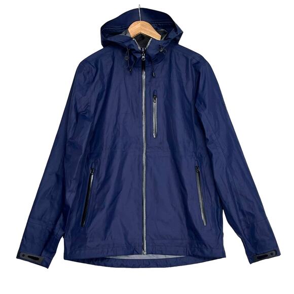 Tommy Hilfiger Hooded Rain Jacket Mens Sz M Navy Blue Full Zip Softshell Lined - Picture 1 of 12